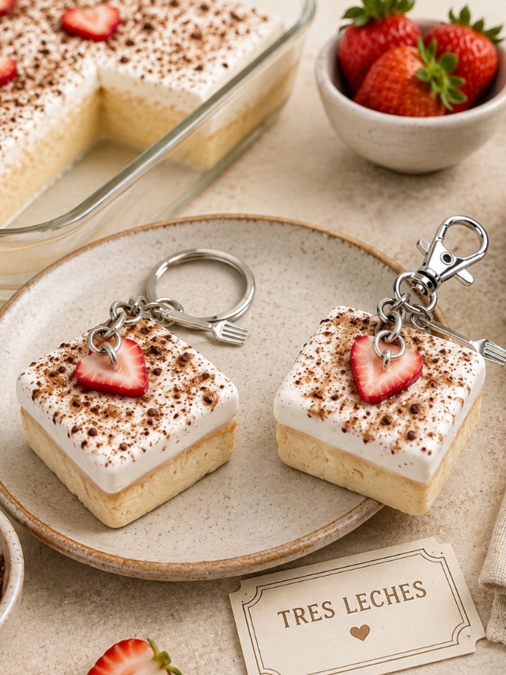 Tres Leches Cake Keychain or Bag Clip | Handmade Latin American Hispanic Dessert